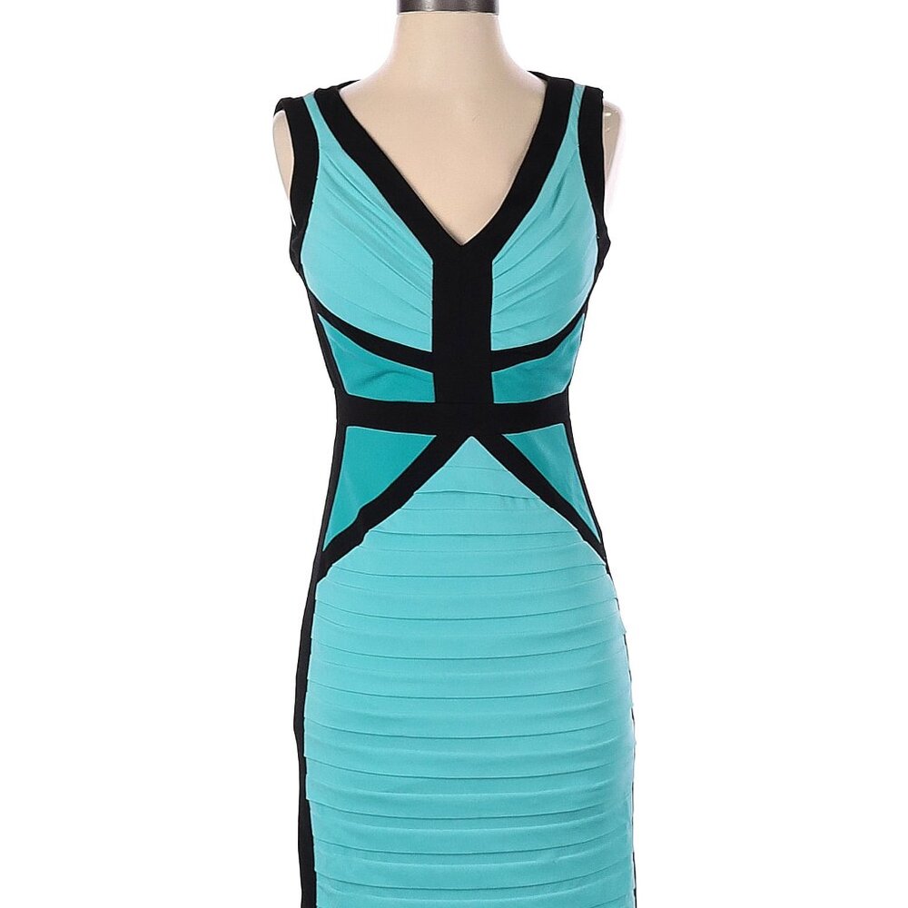 Vintage Cache BodyCon Turquoise Black Dress Size 0 XSmall Sexy